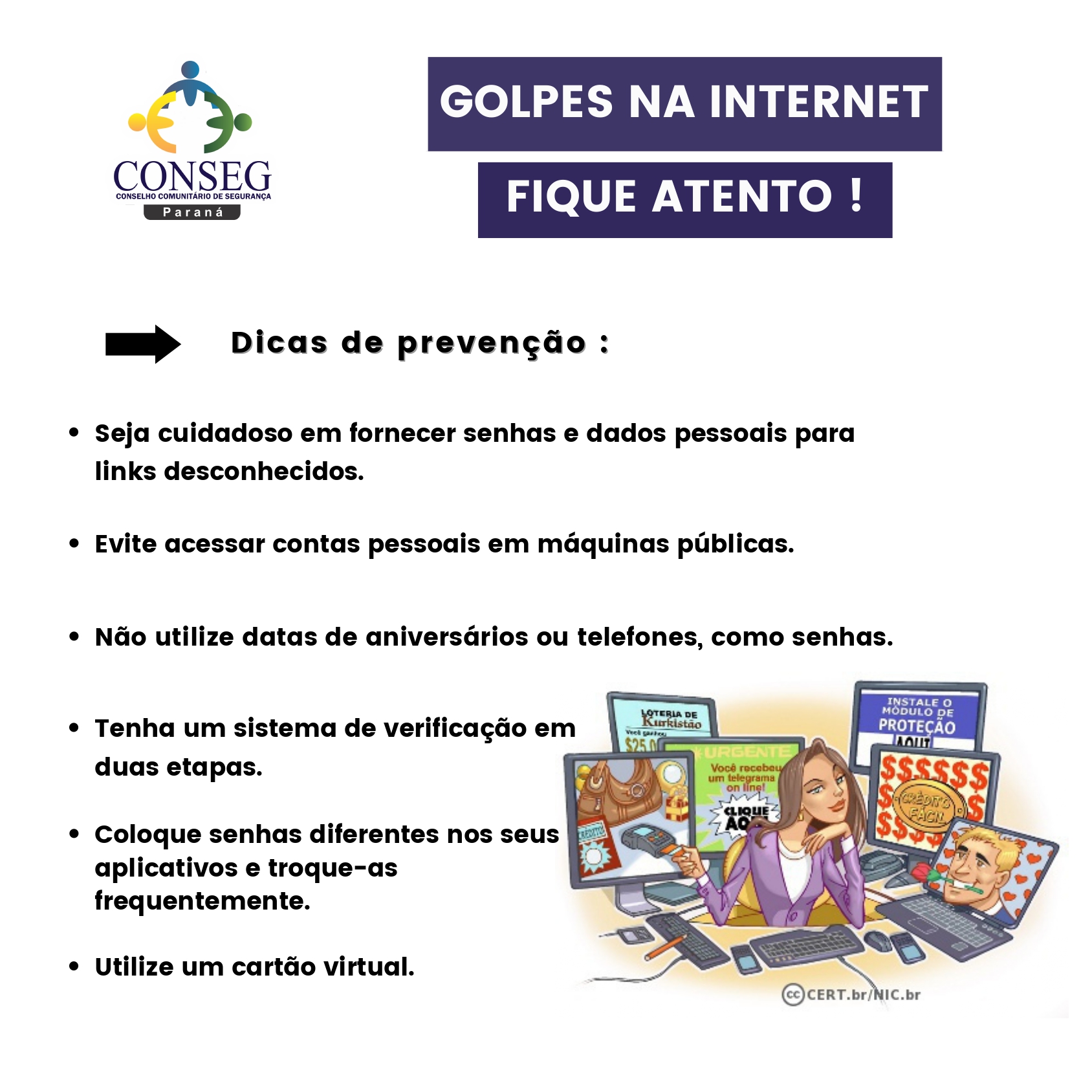 DICAS DE GOLPES NA INTERNET