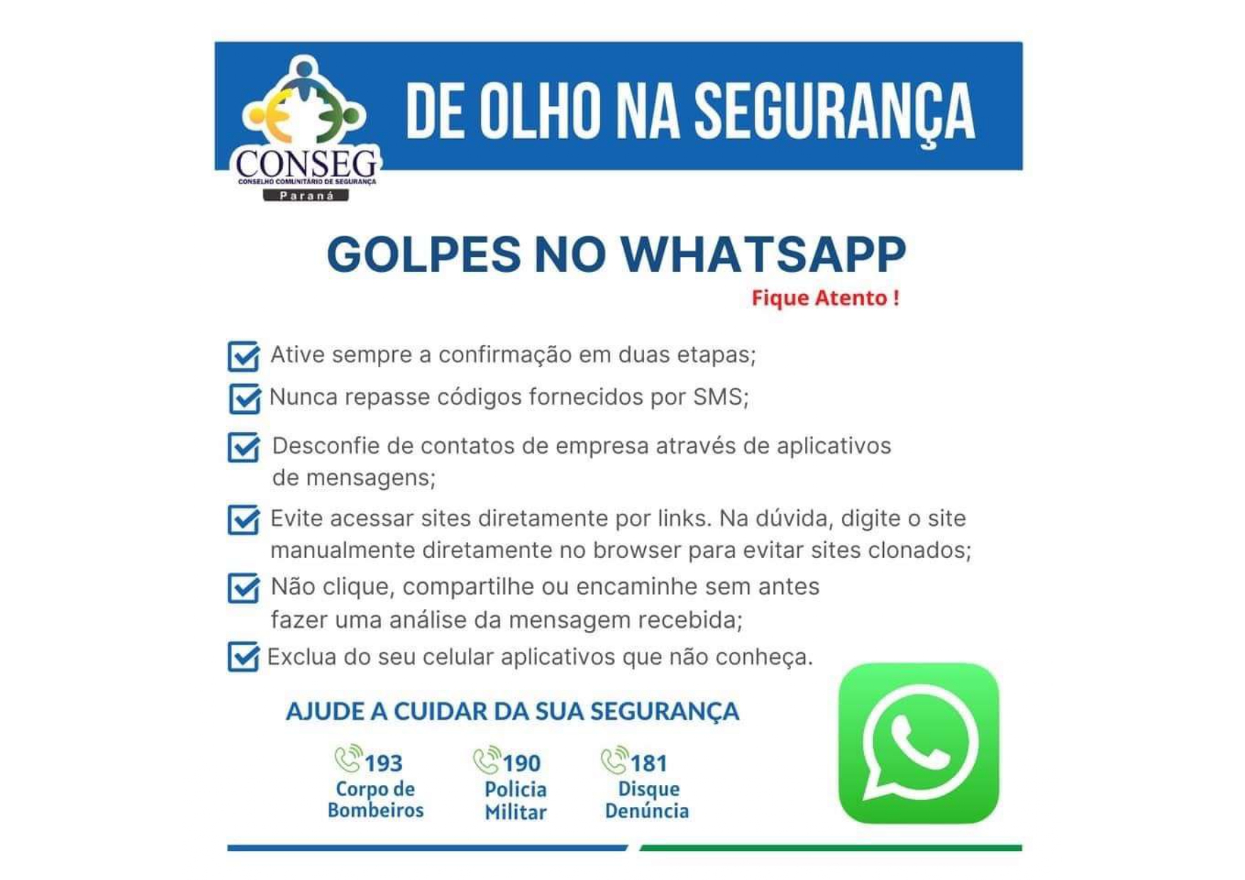 DICAS DE GOLPES NO WHATSAPP