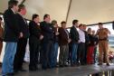 O governador Beto Richa recebeu nesta quinta-feira (29), em Cascavel, os novos 531 soldados e bombeiros militares que reforçarão o policiamento nos 94 municípios das regiões Oeste e Sudoeste, pertencentes ao 5º Comando Regional da Polícia Militar (CRPM). Cascavel, 29/05/2014.Foto: Daniel Meneghetti/PMPR
