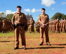 O governador Beto Richa recebeu nesta quinta-feira (29), em Cascavel, os novos 531 soldados e bombeiros militares que reforçarão o policiamento nos 94 municípios das regiões Oeste e Sudoeste, pertencentes ao 5º Comando Regional da Polícia Militar (CRPM). Cascavel, 29/05/2014.Foto: Daniel Meneghetti/PMPR
