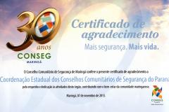 CONSEG Maringá confere Certificado de agradecimento à Coordenação Estadual.