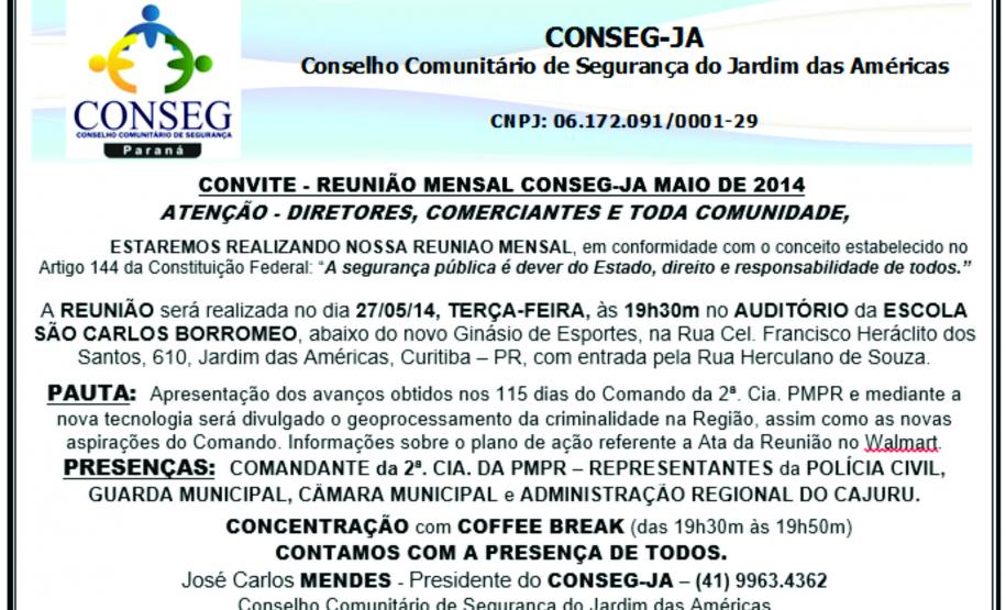 Reunião mensal do CONSEG Jardim das Américas