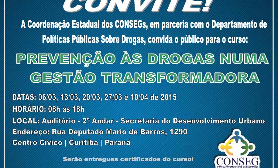 Convite - Curso de Prevenção às Drogas numa Gestão Transformadora Convite