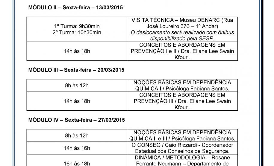 Programação - Curso de Prevenção às Drogas numa Gestão Transformadora